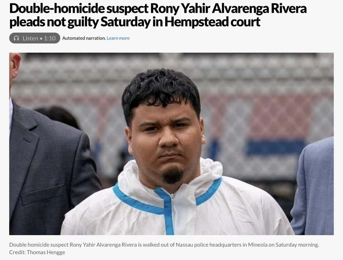 politicalspitt's tweet image. 🚨 BREAKING: Rony Yahir Alvarenga Rivera (DOB 1/11/2004), legal migrant, charged with DOUBLE MURDER in Nassau County, NY. Stabbings at Island Park Wendy’s &amp;amp; Valley Stream home on April 30/May 1. Pleaded not guilty today. Police say targeted attacks. #LongIsland #NassauCounty”