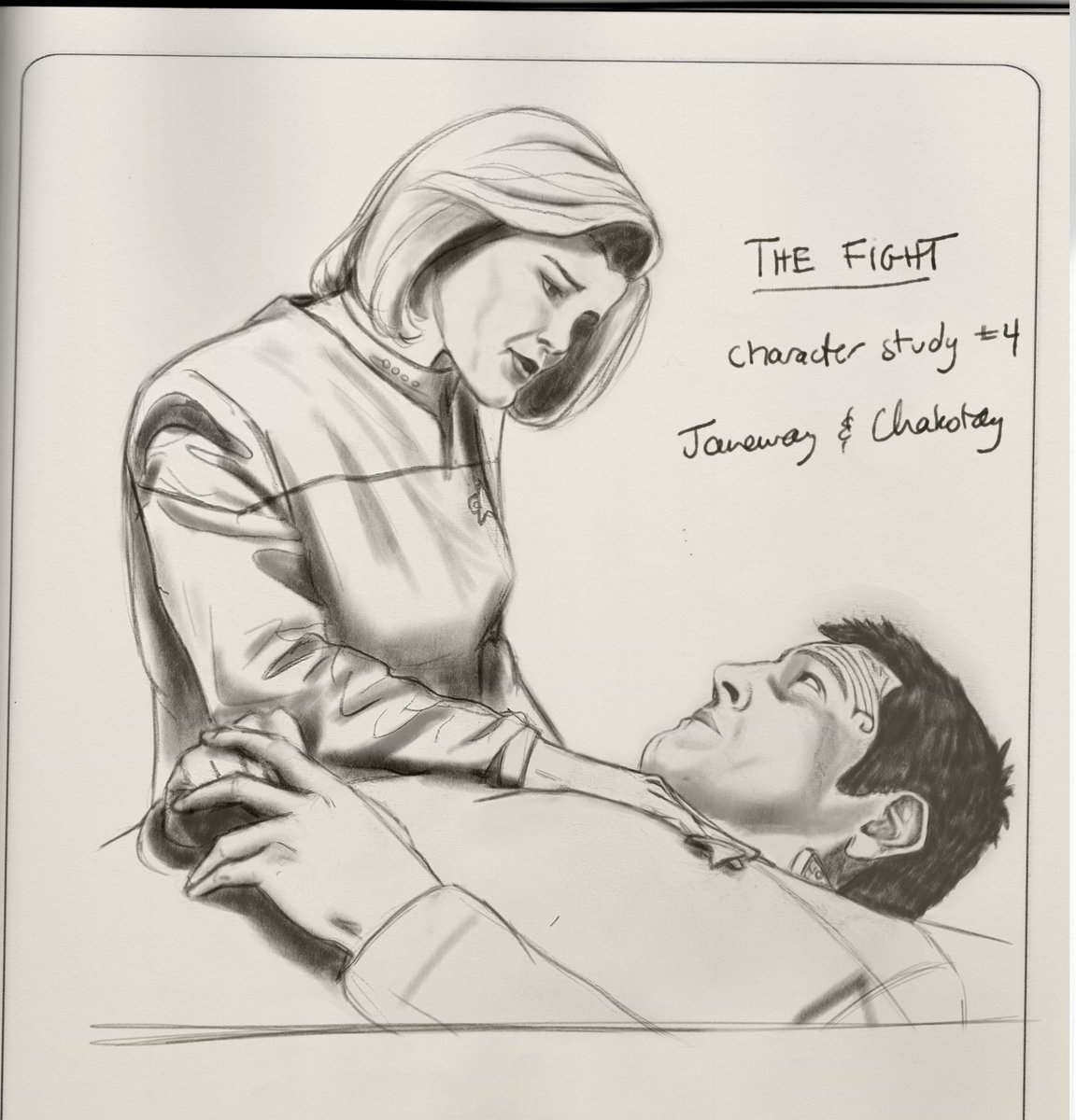 #Drawingexercise - #TheFight
The results of an exercise in which I use stills of #Janeway and #Chakotay as references for pencil sketching. This was fun, I might do more in the future! Any episode requests? 😉
#ReferenceSketching #Fanart #StarTrekVoyager  #JanewayxChakotay #JC