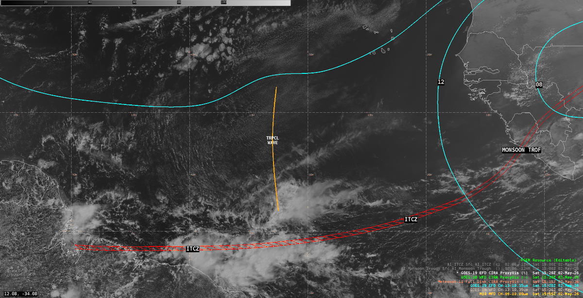 [May 2 1600 UTC] Using AI Diagnostics (tan contours) and model data ...