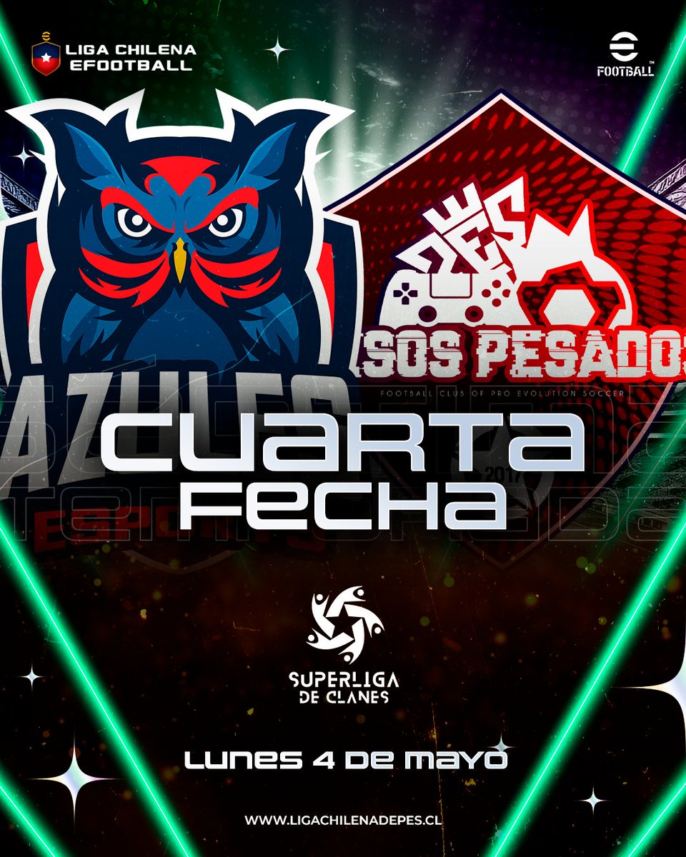 LCHeFootball's tweet image. 𝗖𝗨𝗔𝗥𝗧𝗔 𝗙𝗘𝗖𝗛𝗔 👑

El lunes 4 de mayo se juega la cuarta fecha de la Superliga de Clanes. Ya llegamos a la mitad de la fase regular y los equipos deben buscar todos los puntos posibles.

#eFootball #Esports #lche