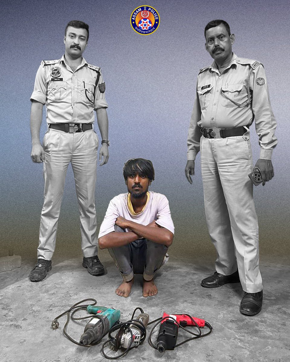 A CGPD team from Birubari OP arrested Suraj Kumar Rai (19) of Muzaffarpur, Bihar, after he was caught in possession of two drill machines and one cutter machine stolen by him. Legal action initiated.

<a href="/assampolice/">Assam Police</a> <a href="/DGPAssamPolice/">DGP Assam</a>