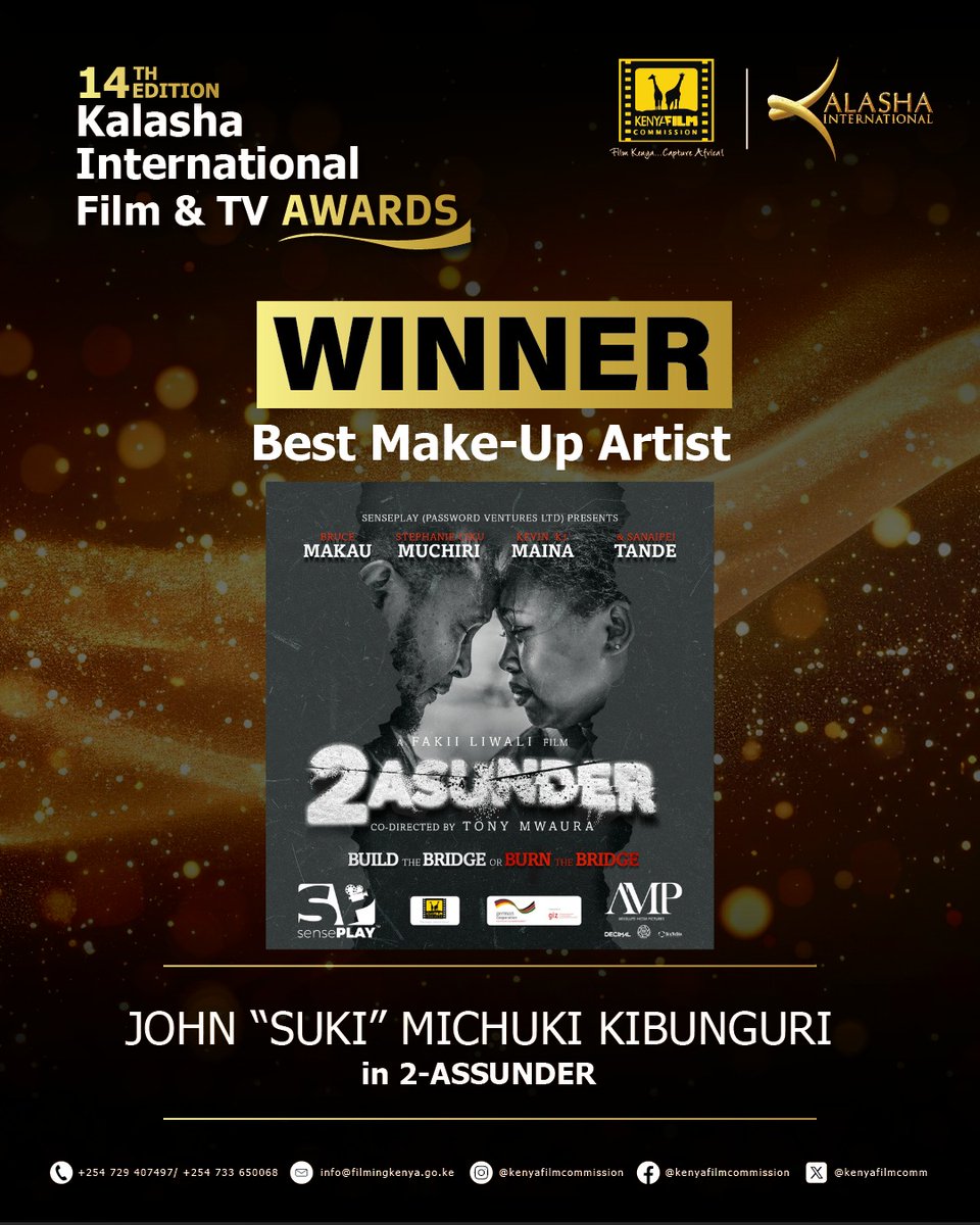 kenyafilmcomm's tweet photo. #14thkalashaawards : Congratulations to John “Suki” Michuki Kibunguri on winning Best Make-Up Artist for 2-Assunder. His work played a key role in bringing the film’s characters to life, adding depth and authenticity to every scene. #kalasha2026 

^SG https://t.co/EzSWP6geNN