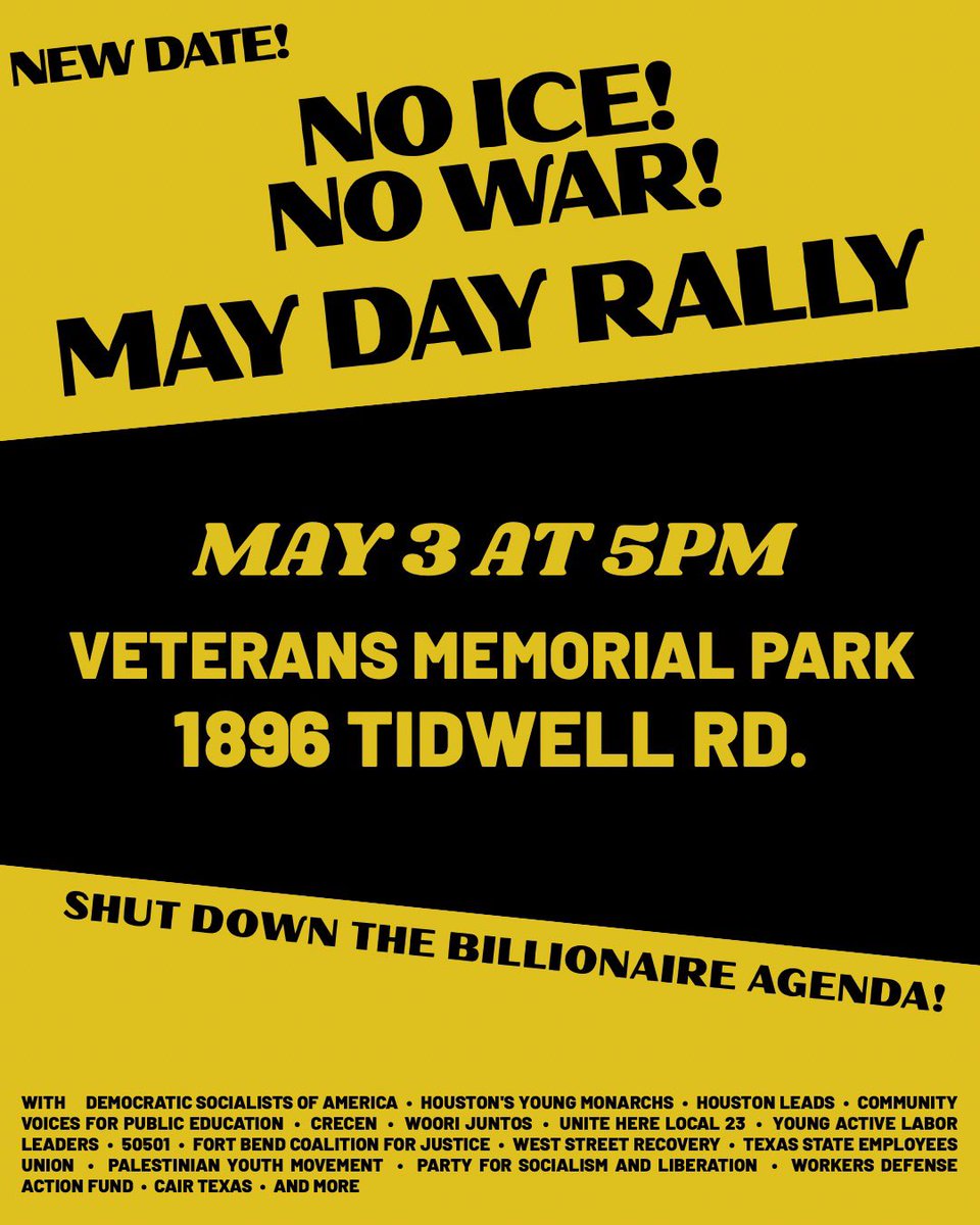 HoustonDSA's tweet photo. NEW DATE FOR MAY DAY RALLIES: Sunday, May 3rd at 5pm https://t.co/5KaSBCR5wM