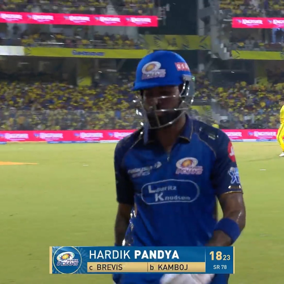 Hardik Pandya dismissed for - 18 off 23 balls.