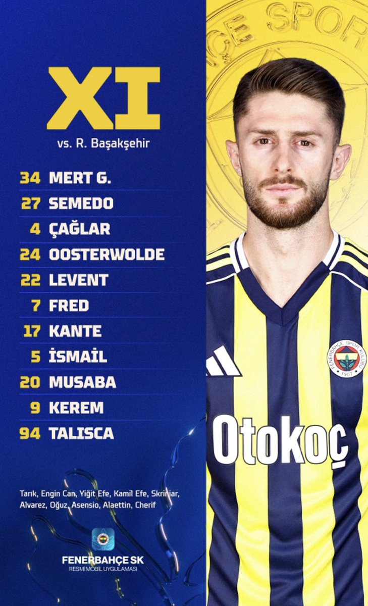 TekYolFener's tweet image. Fenerbahçemizin, Başakşehir maçı ilk 11'i.