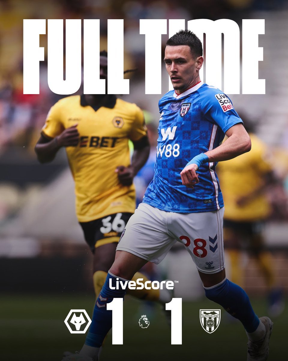 camisaaa5's tweet image. Sunderland não conseguiu a vitória, e o Wolves foi buscar o empate. Jogo termina 1 a 1 🏟️✅ #PremierLeague #SAFC #Wolves #WWFC #Sunderland #Mackems 🏴󠁧󠁢󠁥󠁮󠁧󠁿