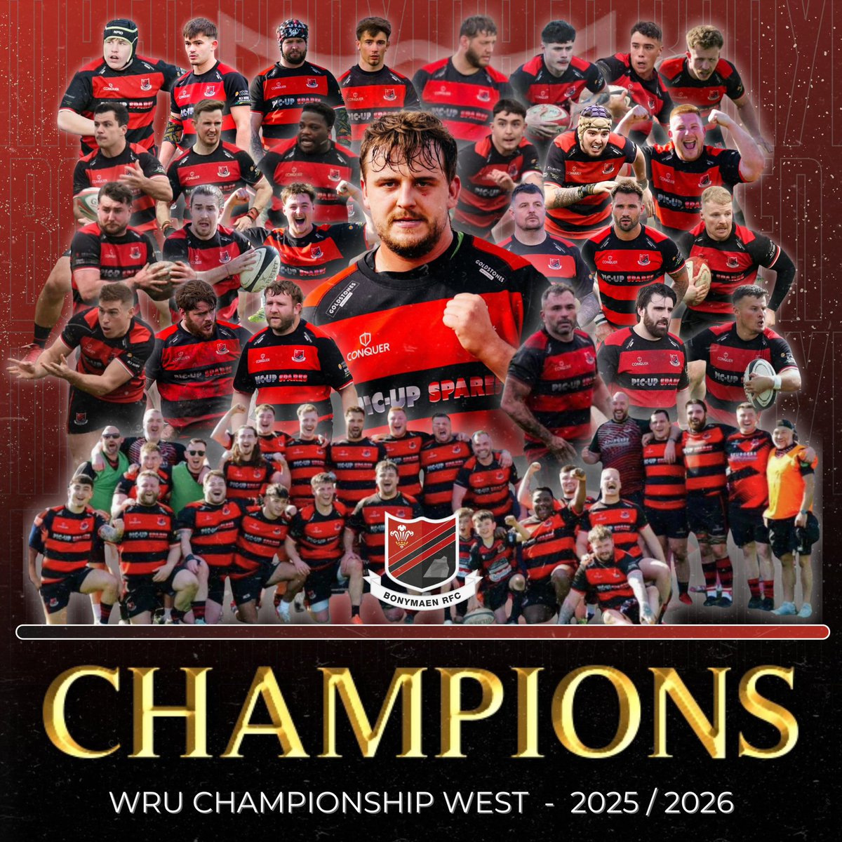 Bonymaenrugby's tweet photo. The 2025/26 Championship West Champions!! 🔴⚫️ https://t.co/nfnFVII2s5