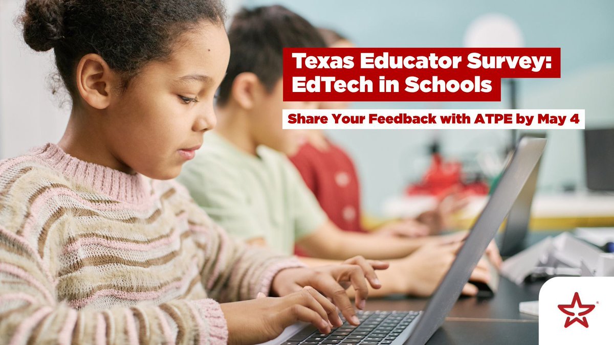 OfficialATPE's tweet image. Texas educators: ATPE wants YOUR feedback on edtech in the classroom! Take our survey now through May 4, and your input could shape policy in the 2027 legislative session.
Take a few minutes &amp;amp; share with your colleagues: atpe.me/edtech
#txed #txlege #EdTech #ATPE