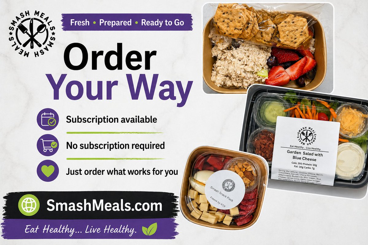 SmashMeals's tweet image. Craving healthy meals with zero prep?
Get chef crafted salads and snack packs, clear ingredients and nutrition you can trust.
Serving Tri-Cities TN. Order now at smashmeals.com
#glutenfree #mealprep #smashmeals