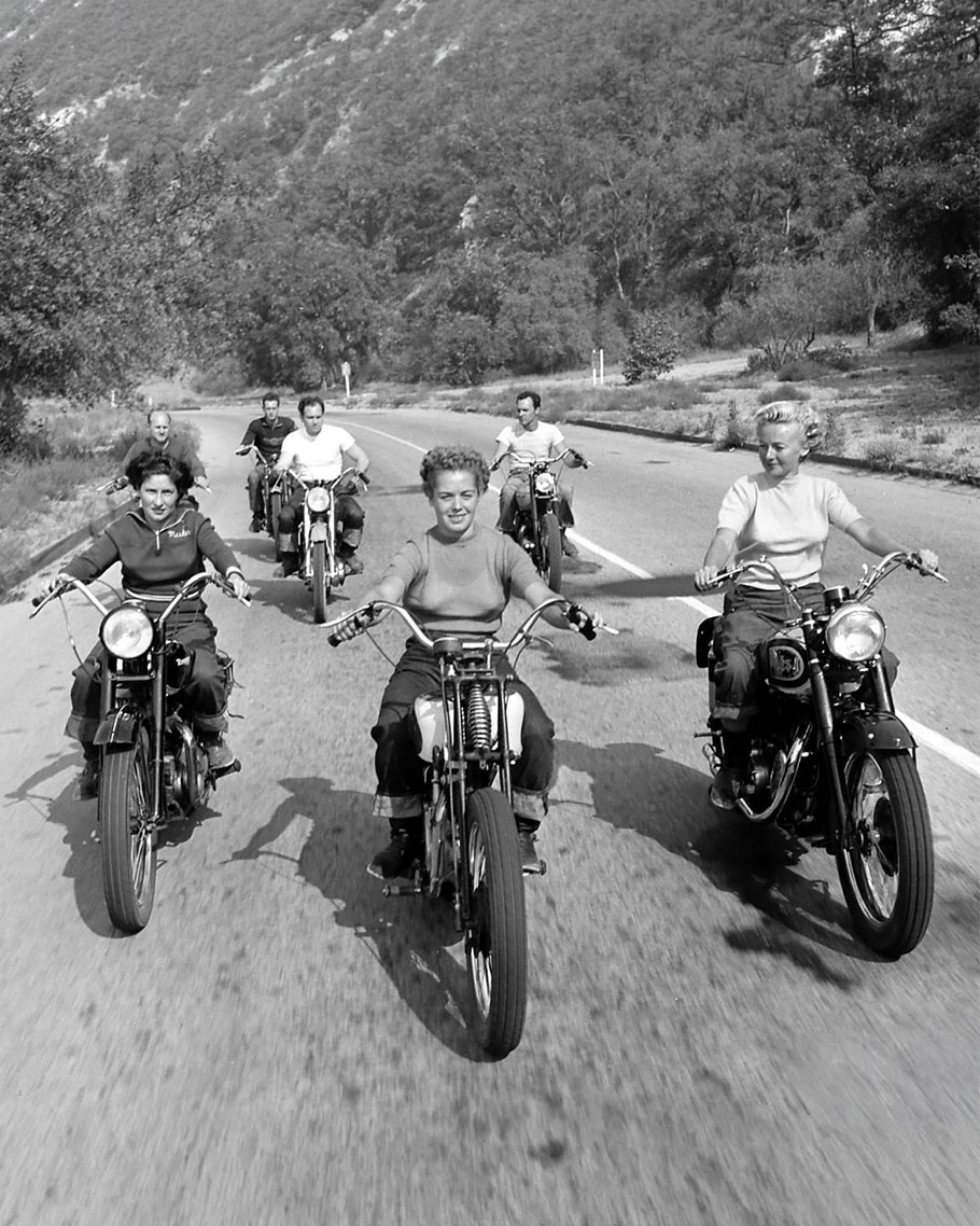 indianmotocycle's tweet photo. In the late 1940s, Cecilia Adams was part of a small but determined group of women riders shaping their place in Southern California’s growing motorcycle scene.

Motorcycling at the time was becoming more experimental and communal. War surplus parts, new machines, and a network of local clubs created a culture where riders built their own bikes, tested them in real conditions, and measured each other by skill. It was a hands-on world shaped in garages and backroads, where reliability and ingenuity mattered.

Women were very much present in that culture, even if they were not often recognized. Riders like Betty Drafton and others formed a parallel but connected community, grounded in the same expectations as the broader scene. They showed up prepared, rode their own machines, and earned their place through knowledge and performance.

Adams fit naturally into this environment. Her motorcycle, a custom “Royal Indianfield” combined an Indian Sport Scout engine with a Royal Enfield chassis and a swingarm. A reflection of the experimental mindset of the time, and a machine that lives on to this day under the proud ownership of Brittney Olsen.

Happy International Female Ride Day from all of us at Indian Motorcycle.

Watch the full video now at https://t.co/tshHLq9i3U.

Photos by Loomis Deane for Life Magazine (1949)

#indianmotorcycle
