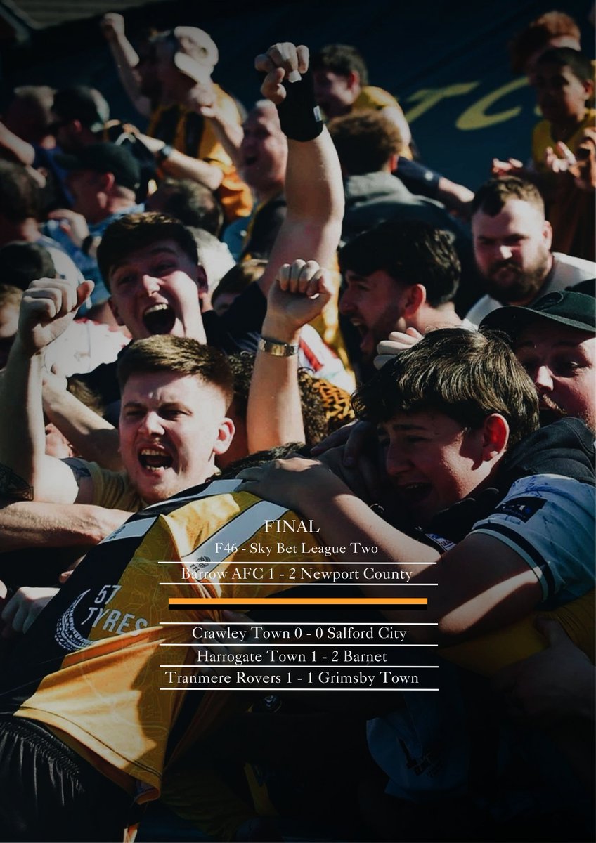 NewportCountyAR's tweet image. ⏱️¡¡SE ACABÓ!!

¡¡NEWPORT COUNTY ASSOCIATION FOOTBALL CLUB SE SALVÓ DEL DESCENSO!!

¡¡MANTENEMOS LA CATEGORIA CARAJO, ORGULLO Y ALEGRÍA DEL SUR DE GALES!!

#BAR 1 - 2 #NEW 
#CRA 0 - 0 #SAL
#HAR 1 - 2 #BNT
#TRA 1 - 1 #GRI
