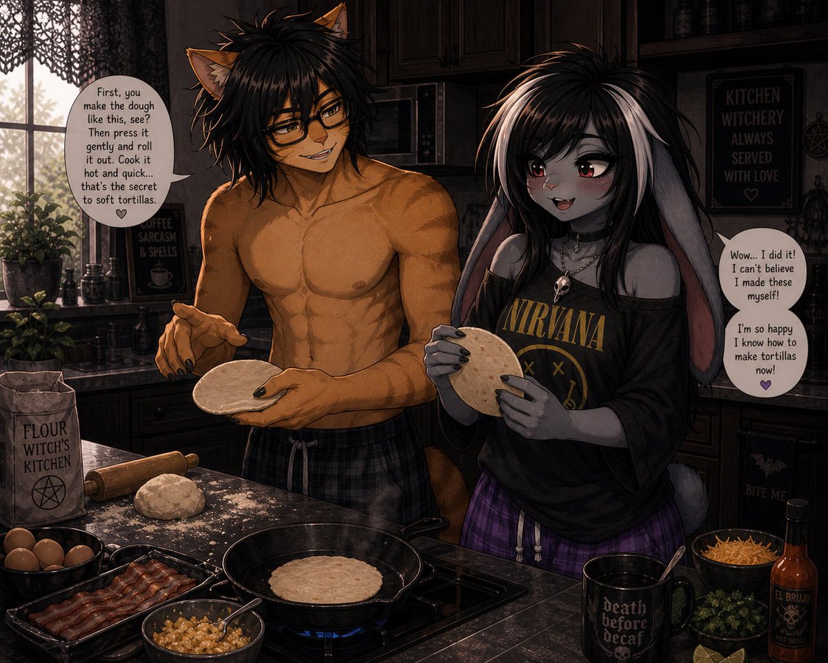 Gozaar98's tweet photo. Good morning everyone hope y’all have a wonderful weekend
Rosemary and I have a wonderful morning and make some breakfast together
#Aiart #anthro #SFW #OC Rosemary, Gozaar #furrycouple https://t.co/UWOwdOjLmZ