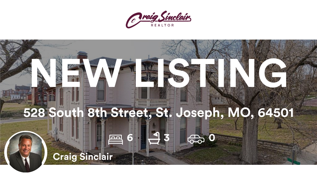 CraigSinclair76's tweet image. 🛌 6 🛀 3
📍 528 South 8th Street, St. Joseph, MO, 64501

My latest listing on RateMyAgent.
MO 2017026536

...
#ratemyagent #realestate #Berkshire_Hathaway_HomeServices_Stein_and_Summers_Real_Estate_Saint_Joseph_
