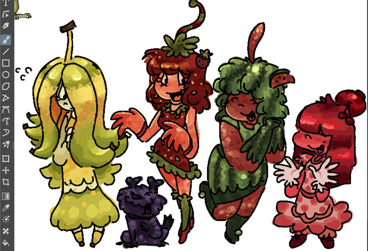 Geosixe1's tweet image. Fruit alien girls!! :D #fruitcharacter #cartoon #krita #characterdesign