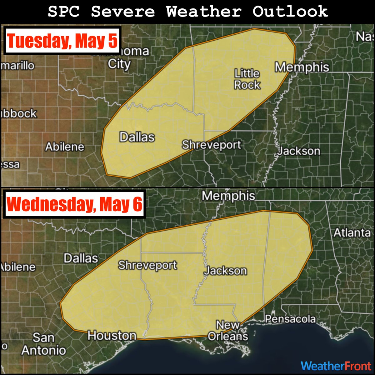 SPC has introduced severe weather risk areas for Tuesday and Wednesday ...