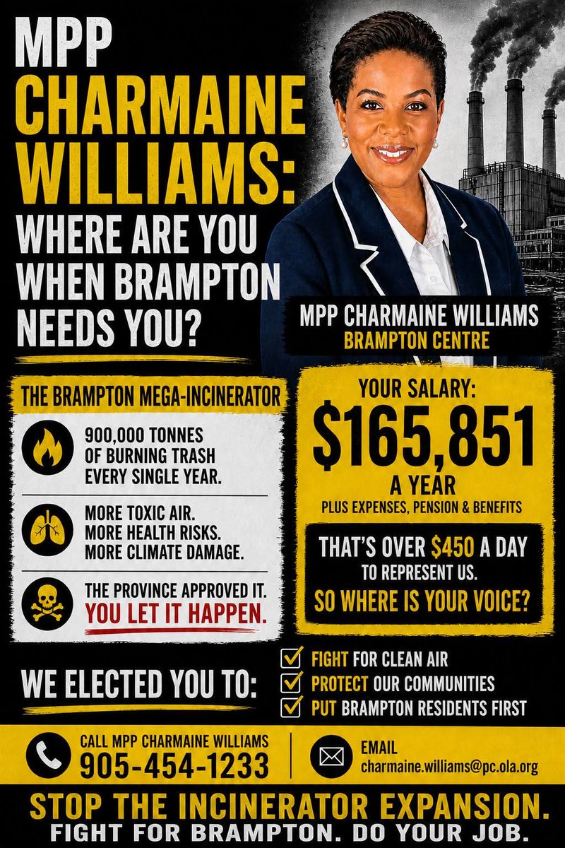 BramptonSpeaks's tweet image. Charmaine Williams doesn't care about people in Brampton, slowly killing our families with mega Garbage incinerators that nobody asked for. Refusing to stand up for our voice.

Peel Health experts condemn this, she is anti-science.

#Brampton #brampoli #onpoli