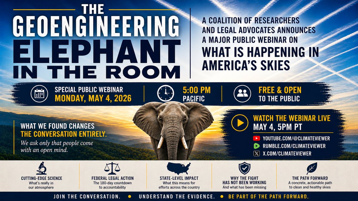 ReinetteSenum's tweet photo. A HISTORIC MOMENT — TWO YEARS IN THE MAKING.
Find out, Monday.
Landmark Announcement & Live Webinar Links: https://t.co/LSQfu3R43D
#geoengineering #climateviewer #SaveOurSkies #HealthFreedomDefense #StandForHealthFreedom https://t.co/U4dDvvQvM5