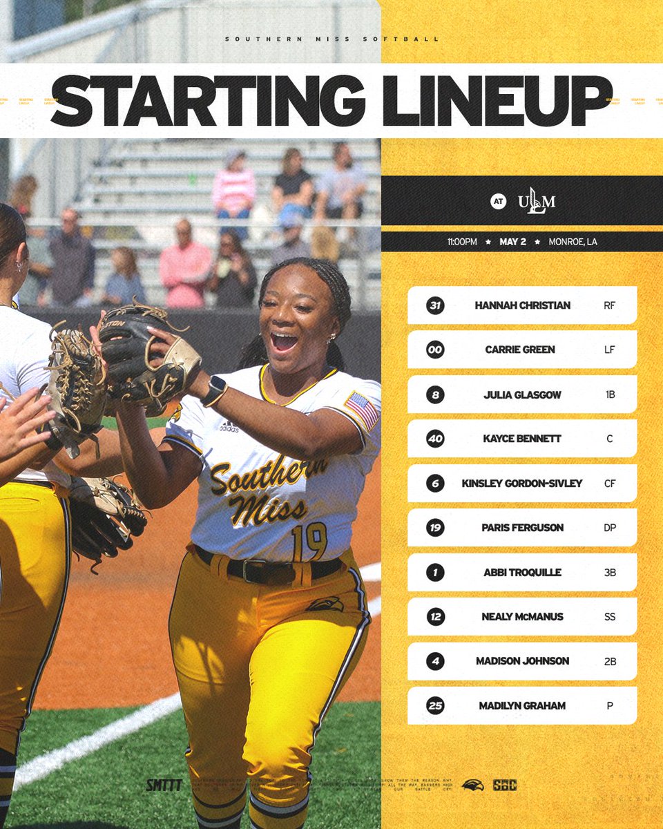 SouthernMissSB's tweet image. 𝗟𝗶𝗻𝗲𝘂𝗽 𝗡𝗼.5️⃣5️⃣

📺: smttt.info/4dlhMJO
📊: smttt.info/4cKdsnn

#SMTTT | #LockedIn
