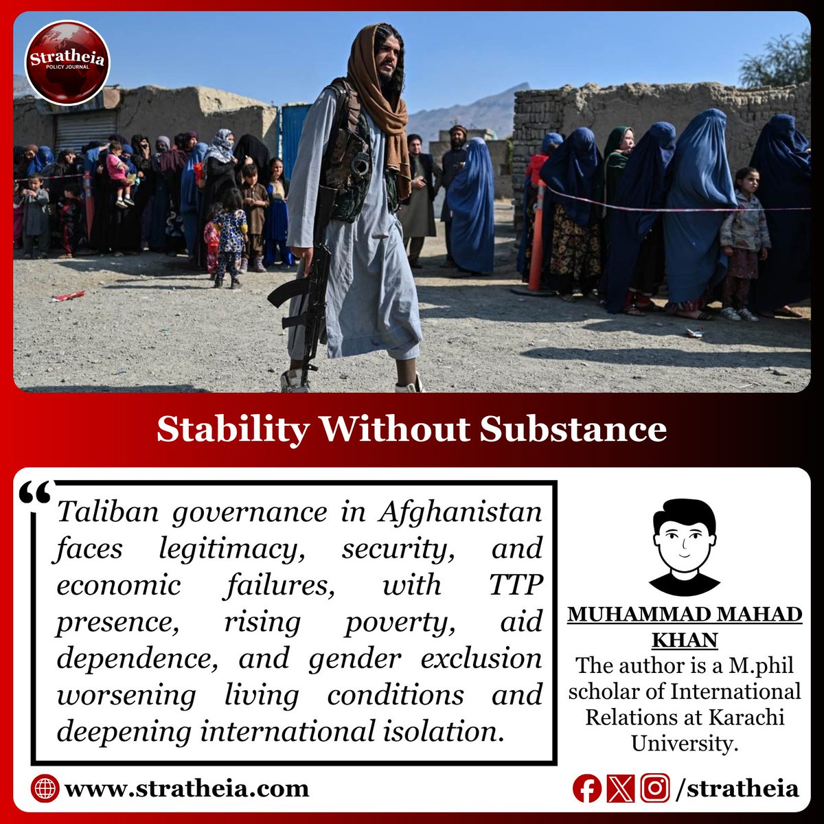 stratheia's tweet image. Stability isn’t just control—it requires legitimacy, security, and welfare. Afghanistan today shows the cost of ignoring that balance.
#Afghanistan #Security #PoliticalStability
Read Full Article: stratheia.com/stability-with…