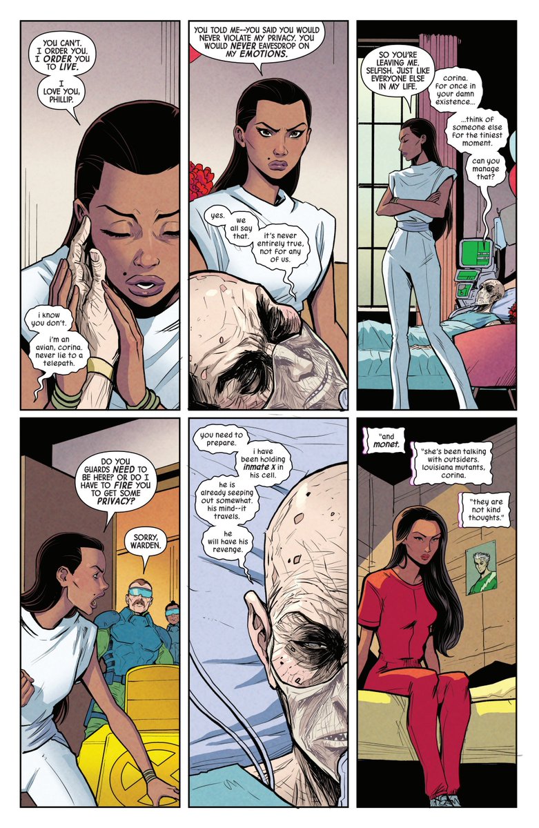 apathydud's tweet photo. These two pages represent everything wrong with GS and UXM (2 Different problems)
GS doesnt keep the pacing: Why care about Scurvy or he using the chair? just to shock? Monet has TWO YEARS being teased.
Two years: No inmate X storyline, no Monet, just Outliers filler 

#xspoilers https://t.co/XsxmD43g4S