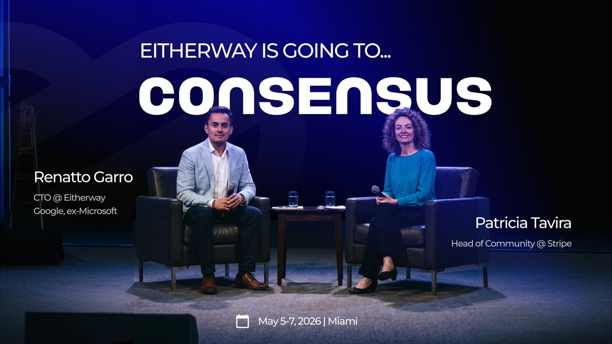 Excited to announce our team will be representing <a href="/EitherwayAI/">Eitherway</a> at <a href="/consensus2026/">#Consensus2026 → Miami</a> this year. 

Attending on behalf of Eitherway team will be our CTO, Renatto Garo (Google) and Patricia Tavira (Stripe). We will be networking and introducing Eitherway to the most established