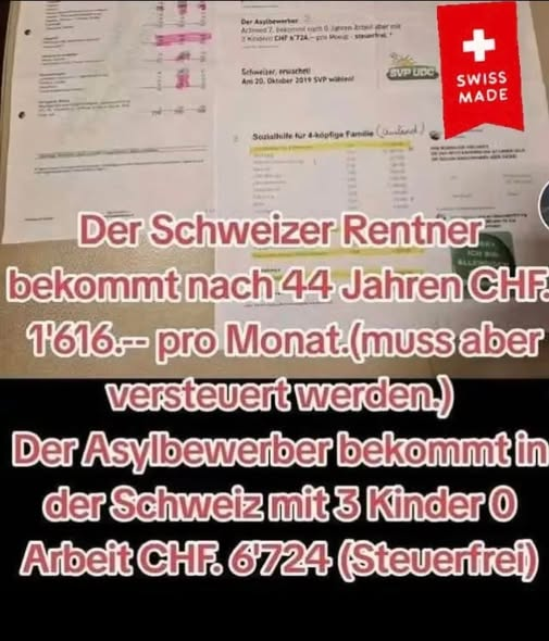 Einfach eine riesen Schweinerei !
Schweizer zuletzt ! Rentner zu allerletzt !
Das nennt sich Sozialstaat.