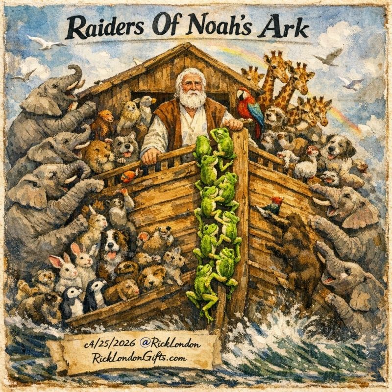 ricklondon's tweet image. #Sale up to 40% off sitewide @RickLondonGifts.com! 🌈🐘🦒🐧Just launched “Raiders of Noah’s Ark” — a wild parade of critters storming the ark in full cartoon chaos! 😂🚢 🎨✨#Animals #BibleStories #NoahsArk redbubble.com/shop/ap/180445… Sale ends Tue 11:59pm CST #worldwideshipping