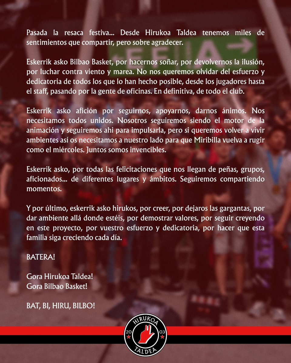 Hirukoa Taldearen adierazpena 🏆

Comunicado de Hirukoa Taldea 🏆

🤜🏼 𝐁𝐀𝐓𝐄𝐑𝐀 🤛🏼