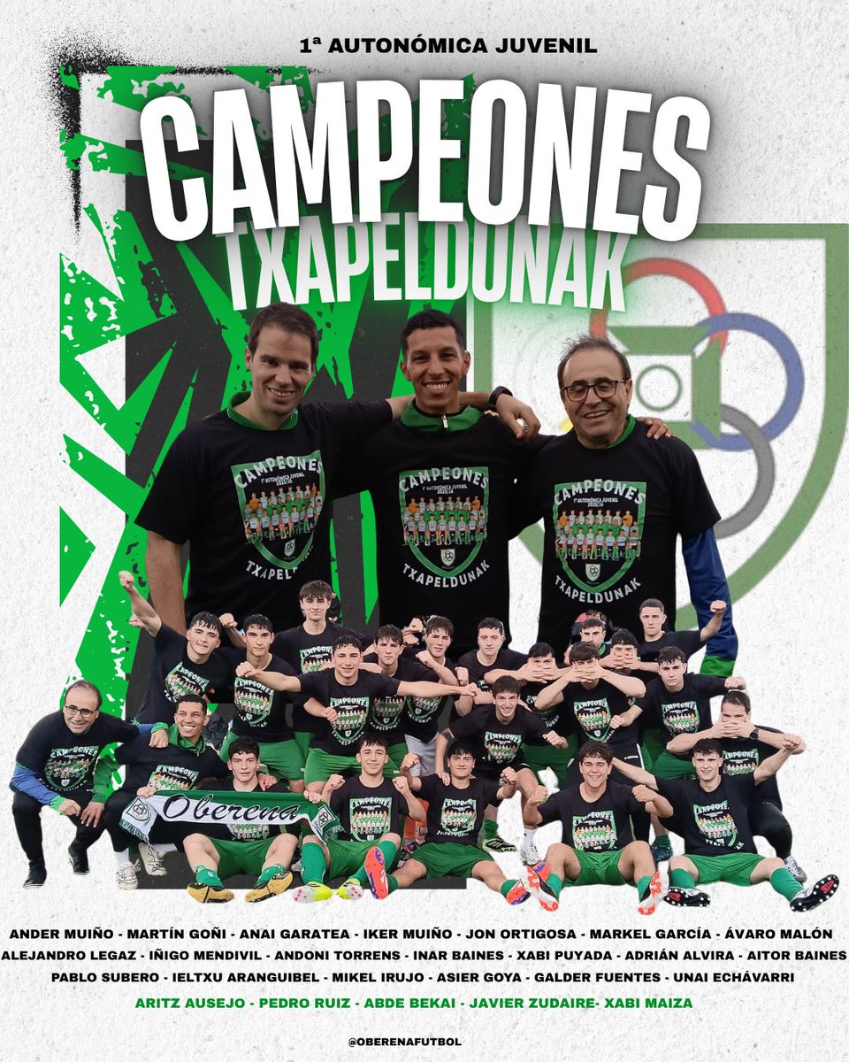 Oberenafutbol's tweet photo. Campeones 🏆

Hace una semana, ascenso a Liga Nacional Juvenil.
Hoy, campeones de liga en Tudela.

Un grupo que lo merecía.
Orgullo máximo.

Zorionak, txapeldunak 💚 https://t.co/bEmECHcpQv