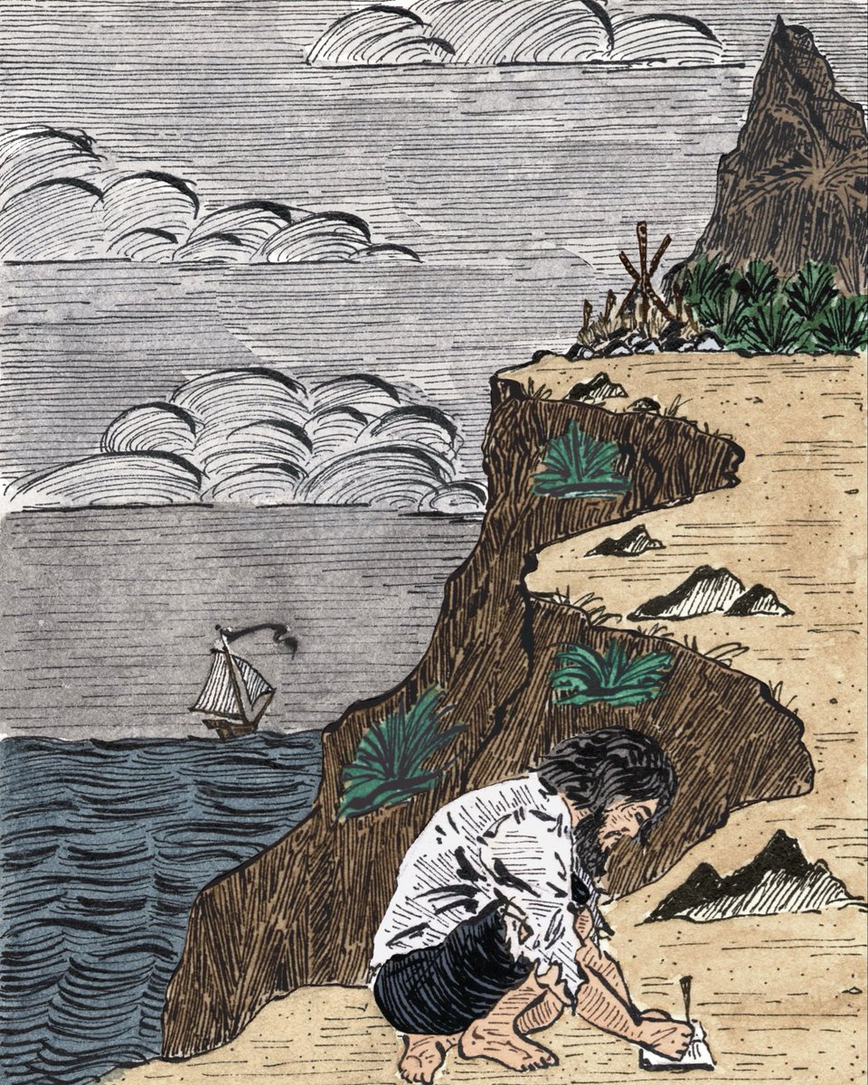 piraticvs's tweet photo. Stranded (illustrated)

Day 274, no sign of vessel over the horizon, still trying to keep a sharp eye in order to light the fire. 

#piraticvs #stranded https://t.co/kyNuzcpiQQ