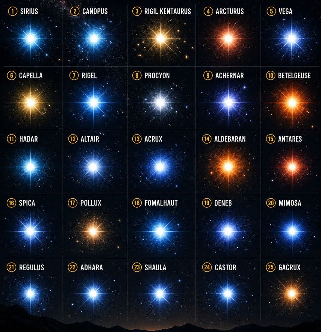 konstructivizm's tweet photo. 25 BRIGHTEST STARS YOU CAN SEE FROM EARTH
 These aren’t just pinpricks of light… they’re blazing cosmic beacons that have guided humanity for millennia From Sirius — the dazzling Dog Star, brightest of them all  —
to colossal supergiants whose ancient glow has journeyed thousands of light-years just to sparkle in your backyard tonight Every time you tilt your head upward, you’re catching light that left its star before the pyramids were built, before dinosaurs roamed, sometimes before Earth even existed You’re not merely stargazing.
You’re time-traveling.
You’re witnessing raw stellar power across impossible distances.
You’re touching the living history of the universe itself Look up tonight… and feel the cosmos looking back.