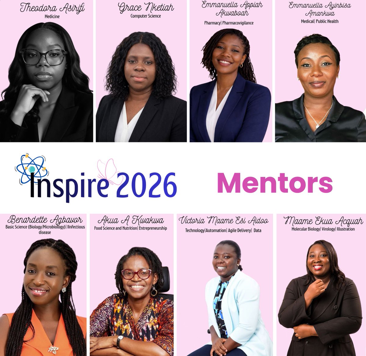 WACCBIP_UG's tweet image. Meet the mentors!

the #INSPIRE2026 mentors are amazing women across various fields with insights on consistency, courage, humility, critical thinking and passion.
We're gearing up for an amazing in-depth afternoon session to explore it all.

#WomenInSTEM #WomenInScience