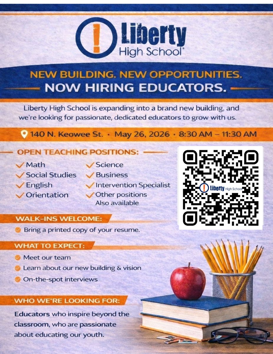 the_libertyhigh's tweet image. Tired of jobs that don’t mean anything?

Come work where it matters.
Liberty High is hiring.

📅 5/26 | ⏰ 8:30–11:30 AM

#LHS26 #NowHiring #JobFair