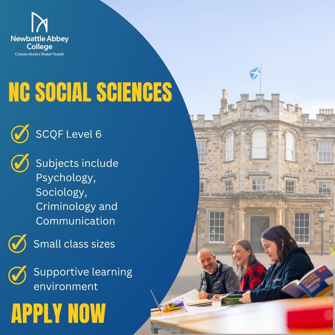 NewbattleTweets's tweet photo. Thinking about your next step after school?

Our NC in Social Sciences (Level 6) lets you explore Psychology, Sociology, Criminology and more — with small classes and supportive tutors.

Apply now 👉 https://t.co/loMM5RKc8V https://t.co/ELOJWpJwIa