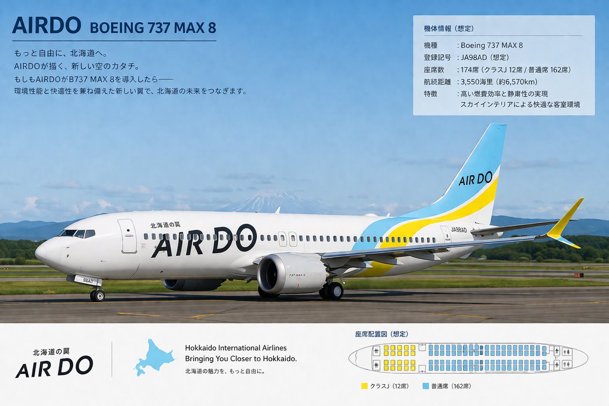 BIWA25252323's tweet image. 【AI生成】AIRDO.B737MAX8　＃AIRDO　＃B737 ＃B737MAX8