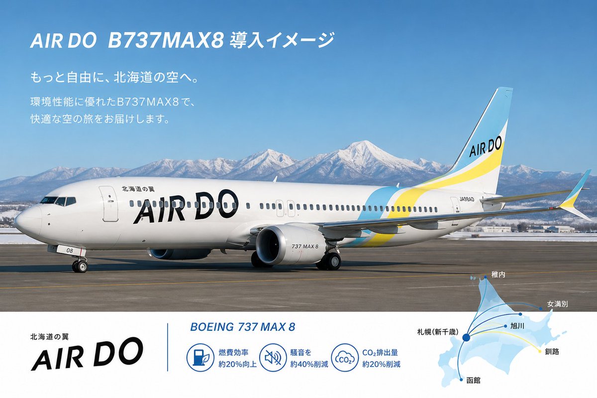 BIWA25252323's tweet image. 【AI生成】AIRDO.B737MAX8　＃AIRDO　＃B737 ＃B737MAX8