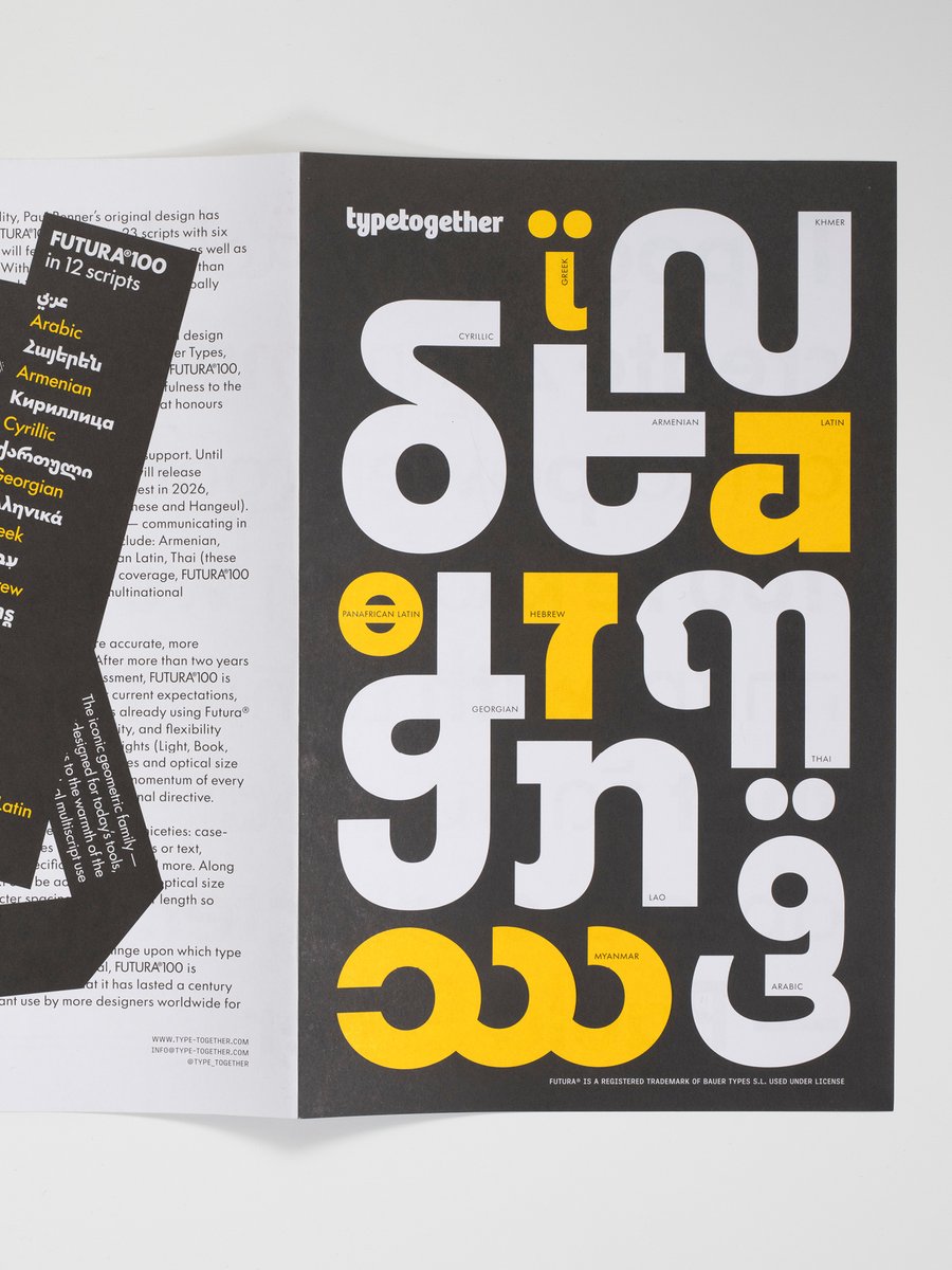 TypeTogether's tweet image. Futura®100 specimen /// Our printed type specimen for the first release of Futura®100 is sure to bring joy to collectors, typophiles, and lovers of good design. The best part? It’s free (just cover shipping/handling).

type-together.com/index.php?acti…

#typography #fonts #printedmatter