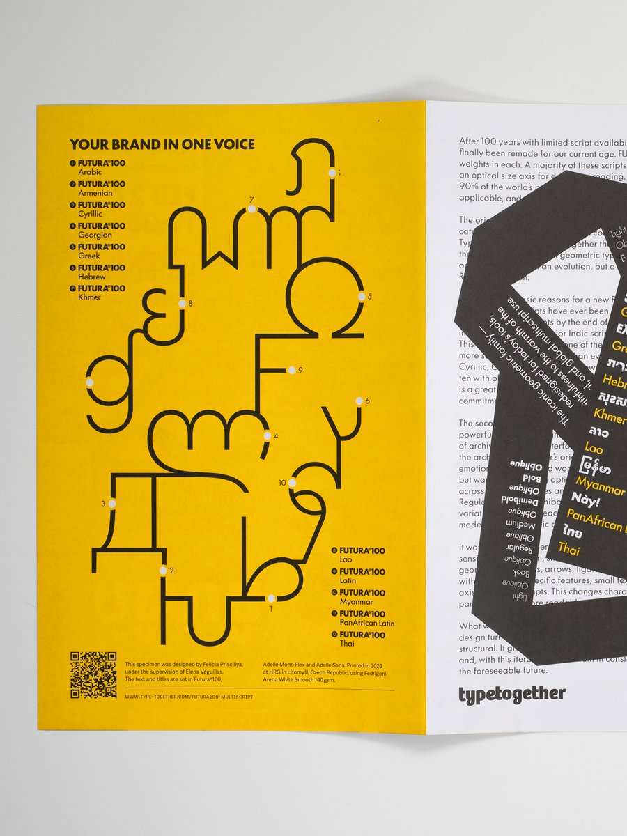 TypeTogether's tweet image. Futura®100 specimen /// Our printed type specimen for the first release of Futura®100 is sure to bring joy to collectors, typophiles, and lovers of good design. The best part? It’s free (just cover shipping/handling).

type-together.com/index.php?acti…

#typography #fonts #printedmatter