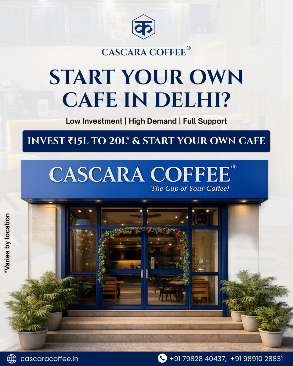 CascaraC9707's tweet image. Thinking of starting your own business? A well-planned café can be a rewarding and profitable opportunity — and with Cascara Coffee, you don’t have to do it alone. 

#CafeFranchise #CoffeeBusiness #BusinessOpportunity #StartYourBusiness #FranchiseIndia #EntrepreneurLife