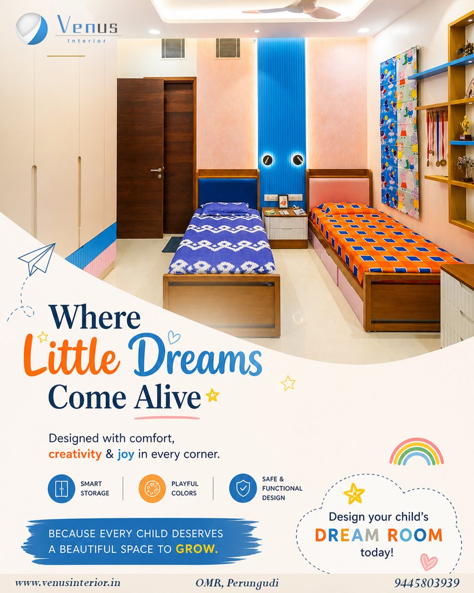 VenusInterior_1's tweet image. Small room. Big dreams. ✨

A kids bedroom designed for comfort, creativity &amp;amp; joy.

#InteriorDesign #KidsRoom #HomeDesign