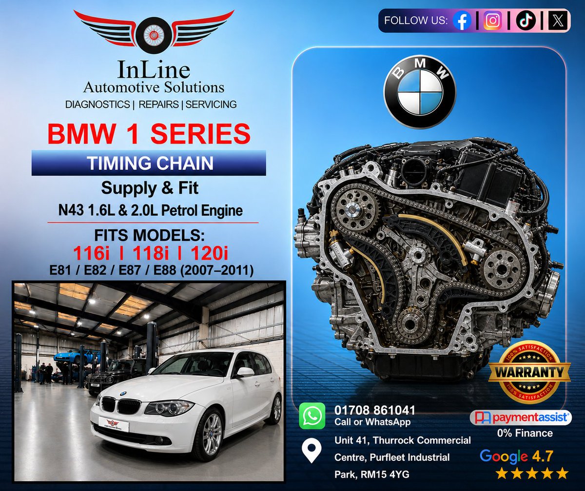 InlineAS_Essex's tweet photo. N43 engine specialists
✔ Fix engine rattle
✔ 12 month warranty
✔ Card &amp; Payment Assist available
from £1,099 all in
📍 Thurrock (Serving London, Essex &amp; Kent)
📲 WhatsApp 01708 861041 with your reg
#BMW1Series #BMWN43 #TimingChain #CarRepair #Essex #London #Mechanic https://t.co/Xtbz1VIgBs
