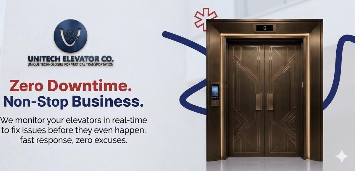 UnitechElevator's tweet image. Efficiency in Motion. 🚀
Why wait for a breakdown when you can prevent one? Unitech Elevator Co. uses real-time monitoring to keep your business moving 24/7. Fast response, zero excuses, and absolutely zero downtime.
Elevate your standards today!
#elevator @UnitechElevator