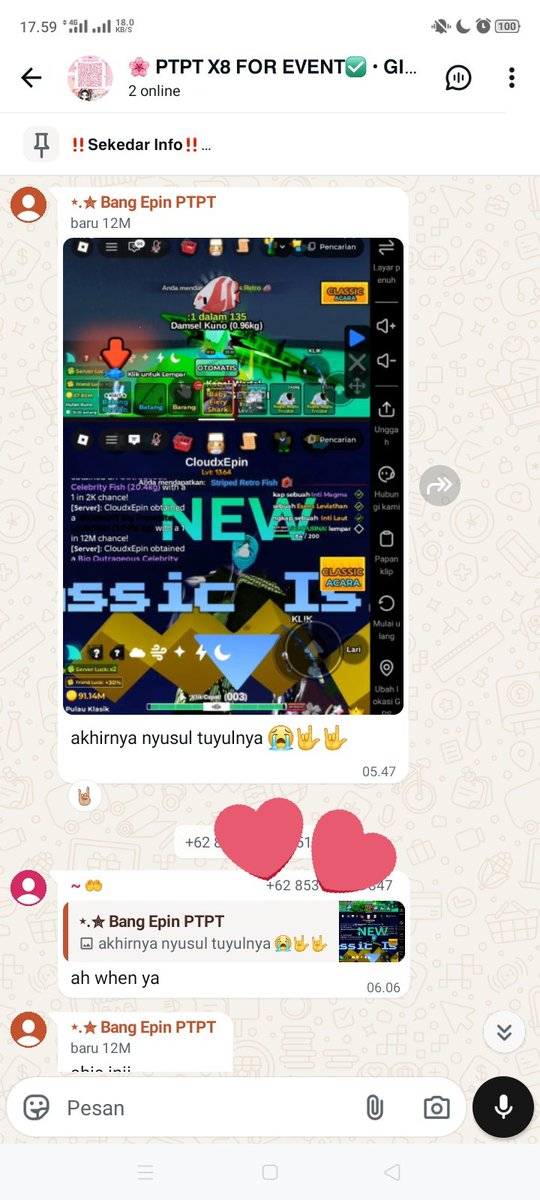 ayriseo's tweet photo. OPEN PTPT X8 6 JAM FISH IT EVENT 🐟🐳

🔮 : PTPT x8 6 jam
💸 : 6K/nelayan
🕙 : 7 AM WIB
💫 : SERVER WANGI + banyak testi
❌ : NO SCRIPT‼️

✨ udah naik 8+ new forgotten dan 20+ sc baru✨

partner business @Bluee_Skyyq @Akdoloxoa
@risavelyn #bealanja https://t.co/0d9ELoxgNe
