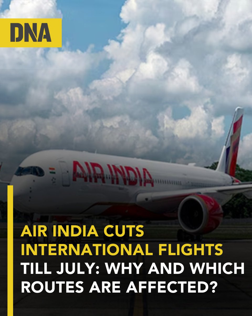 dna's tweet image. Air India has decided to reduce its international flights from May through July this year due to a surge in jet fuel prices and airspace restrictions amid the Middle East conflict.

Read here :dnaindia.com/india/report-a…

#DNAUpdates | #AirIndia | #Flights | #MiddleEastConflict