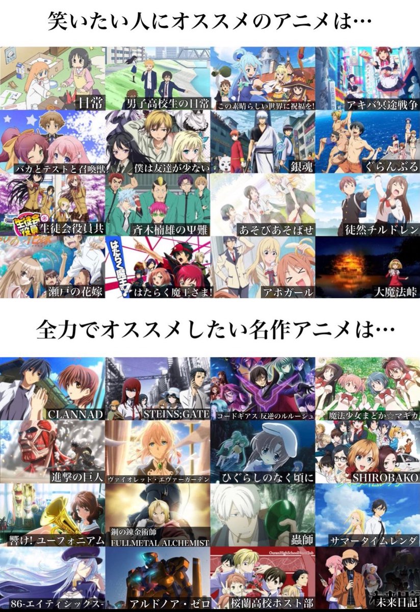 GWにアニメ見たい人へ
おすすめアニメ一覧作ったので良ければ参考にしてください