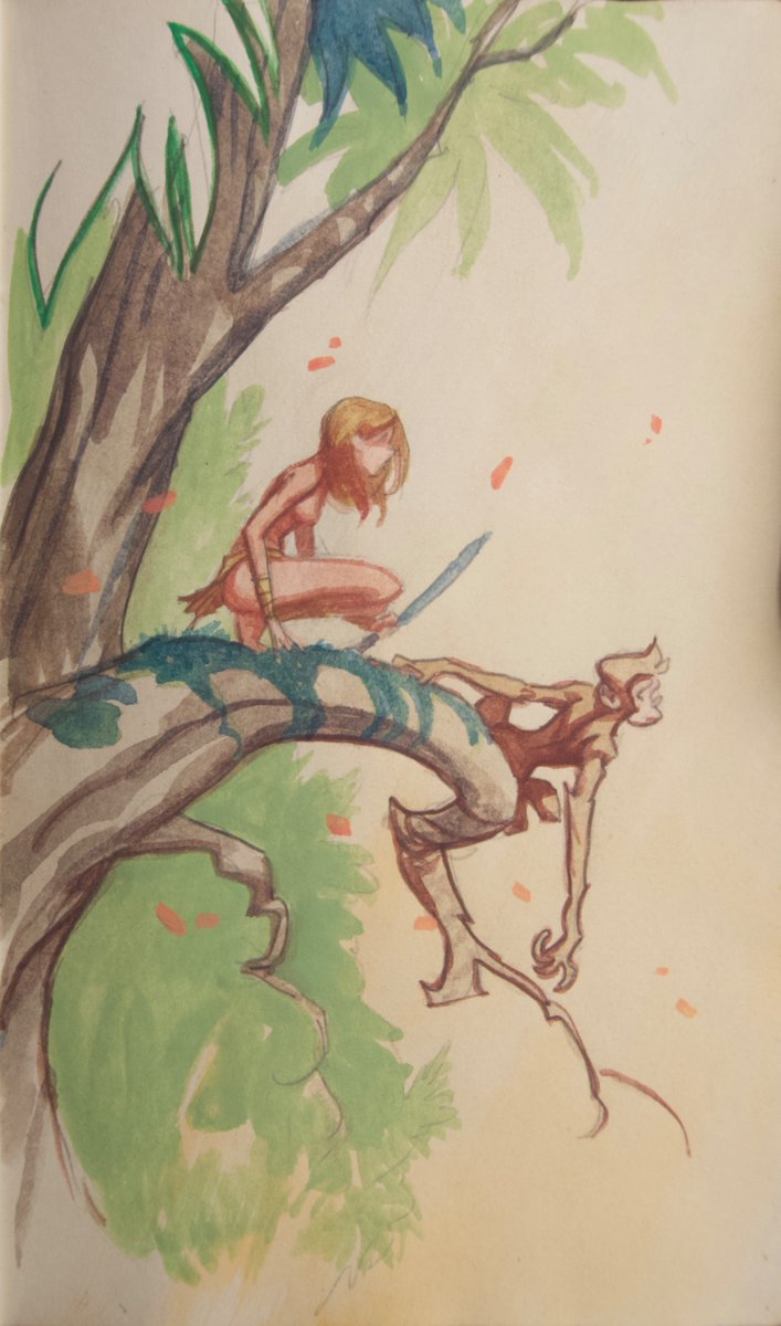 comickelsey's tweet image. Jungle girl and monkey adventures. #gouache #sketchbook #painting