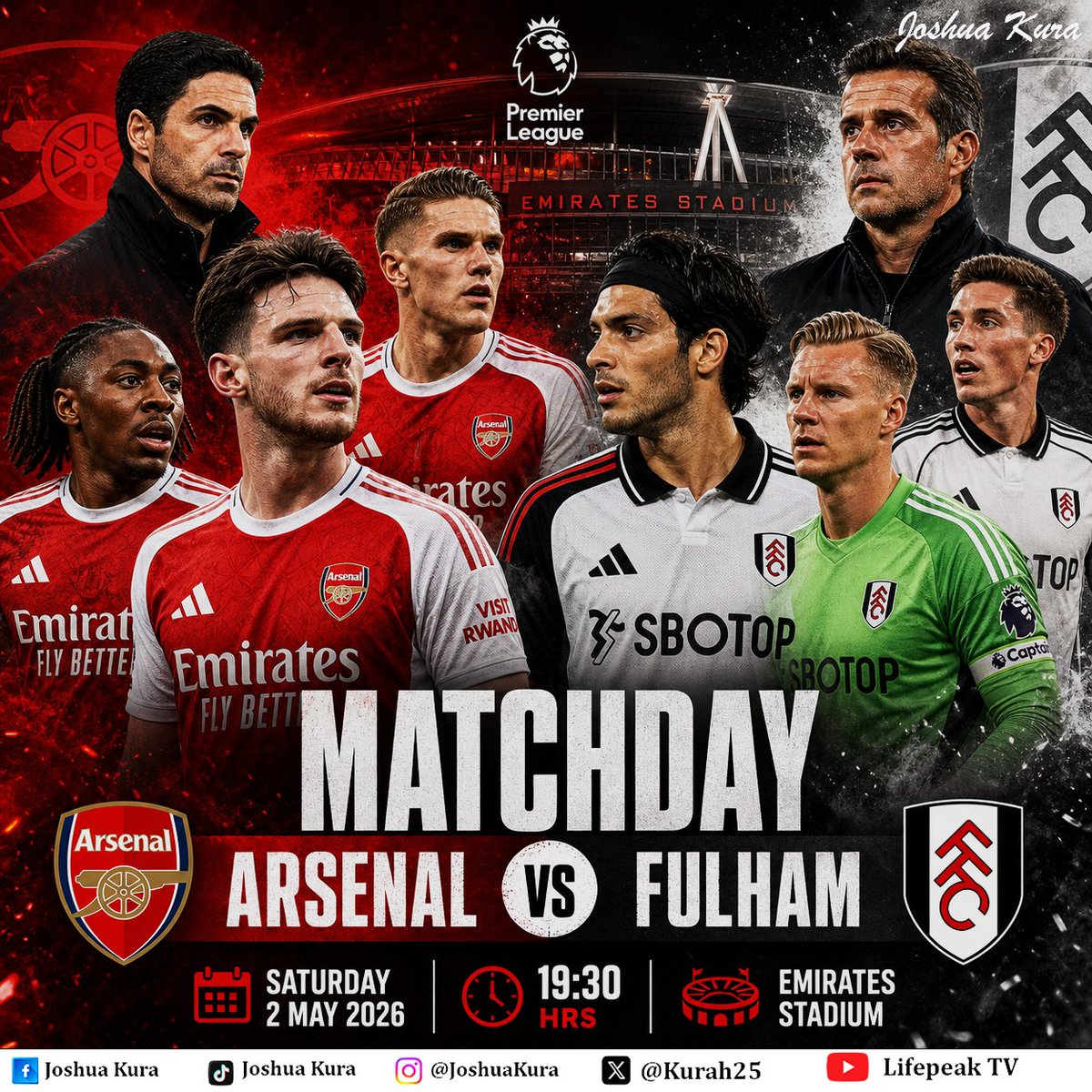 kurah25's tweet photo. 🔴⚪Arsenal 🆚 Fulham 
📅 Saturday 2, May 2026
🕒 19:30 EAT
🏟️ Emirates Stadium https://t.co/h1kAgOtdfr