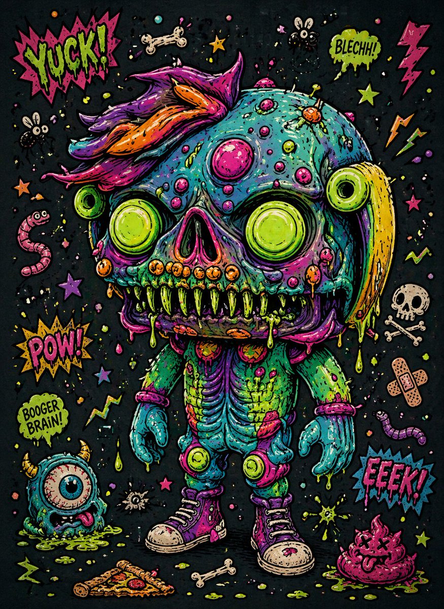 LoCo_CustomZ's tweet image. Dripping chaos, neon nightmares 🧠🧟‍♂️

Ugly never looked this loud.
 💀🔥 @LoCo_CustomZ

#Art #StreetArt #DarkArt #PopSurrealism #ArtDrop