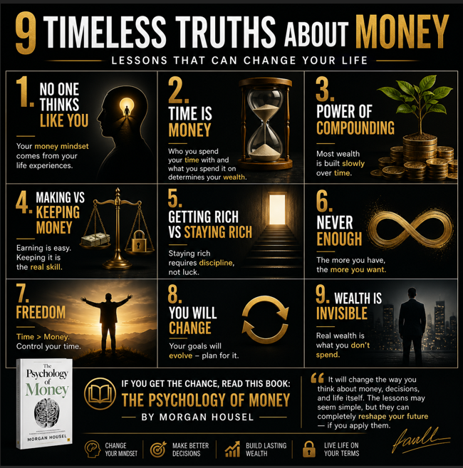 DisciMindTV's tweet image. 9 MONEY LESSONS THAT CAN CHANGE YOUR LIFE
If u get the chance read The Psychology of Money by Morgan Housel. It can change how you think about money, decisions and your future if you apply it
#PsychologyOfMoney #WealthMindset #FinancialFreedom
Follow me for more content like this