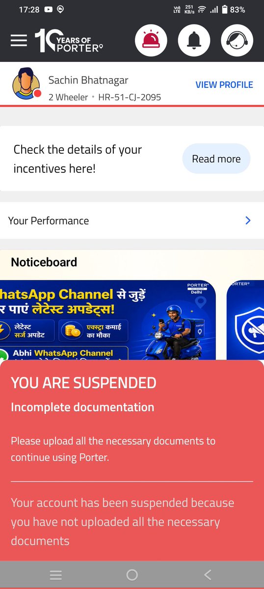SachinB31382601's tweet image. @porterit_ Documment uploaded/money deposited. Why this suspension fraud and no rider support?  #Porter #delivery #parcel #scame #fraud